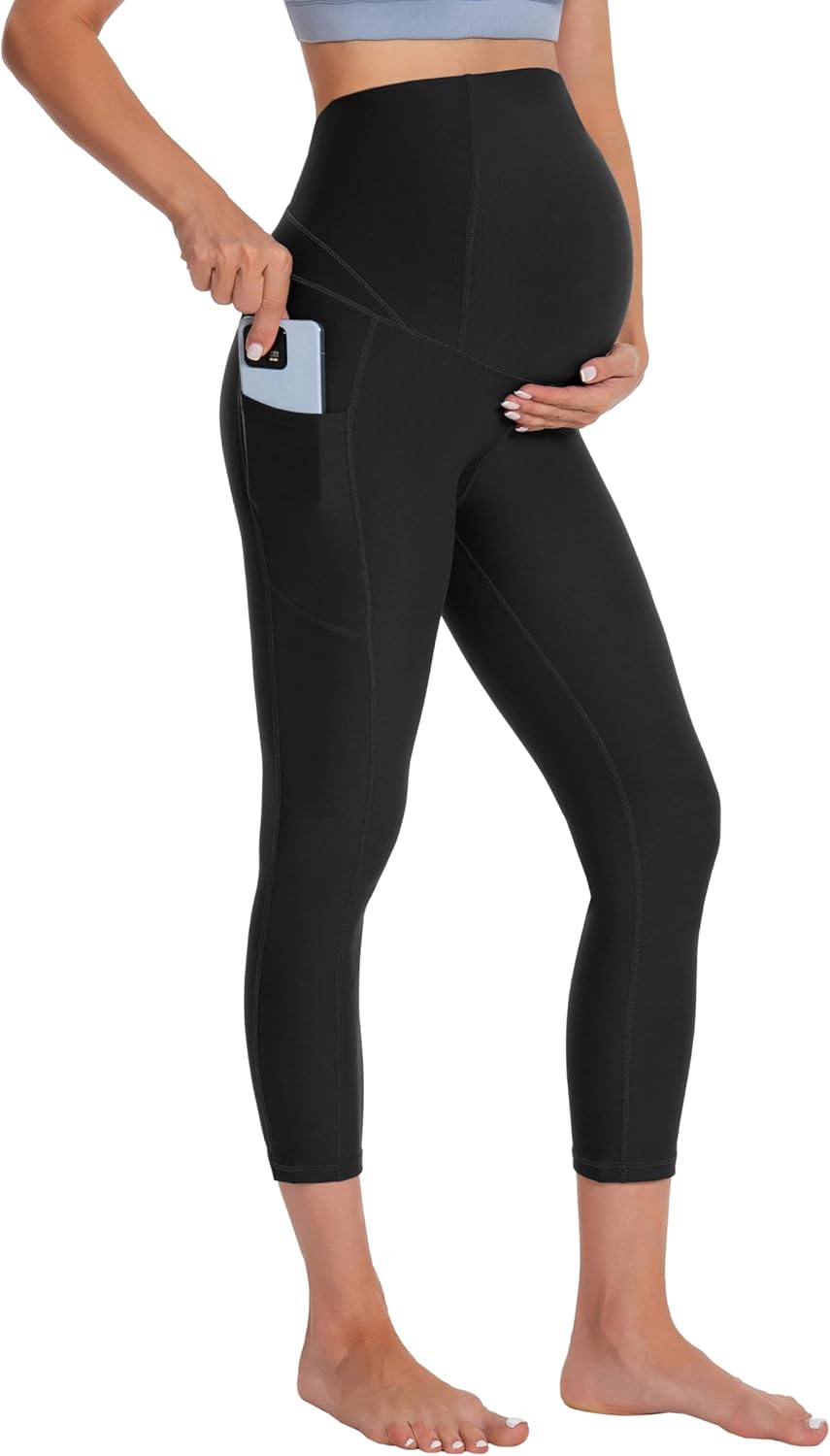 BUBBLELIME 22"/26" Maternity Yoga Leggings Over The Belly Soft Pregnancy Stretchy Workout Capris Pants with Pockets