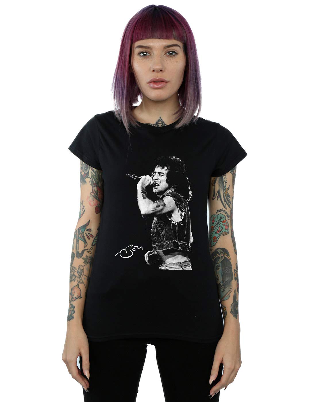 Absolute Cult Women's Black Bon Scott Signed Photo T-Shirt Large