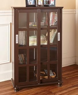 The Lakeside Collection Sliding Glass Door Storage Cabinets - Dark Walnut