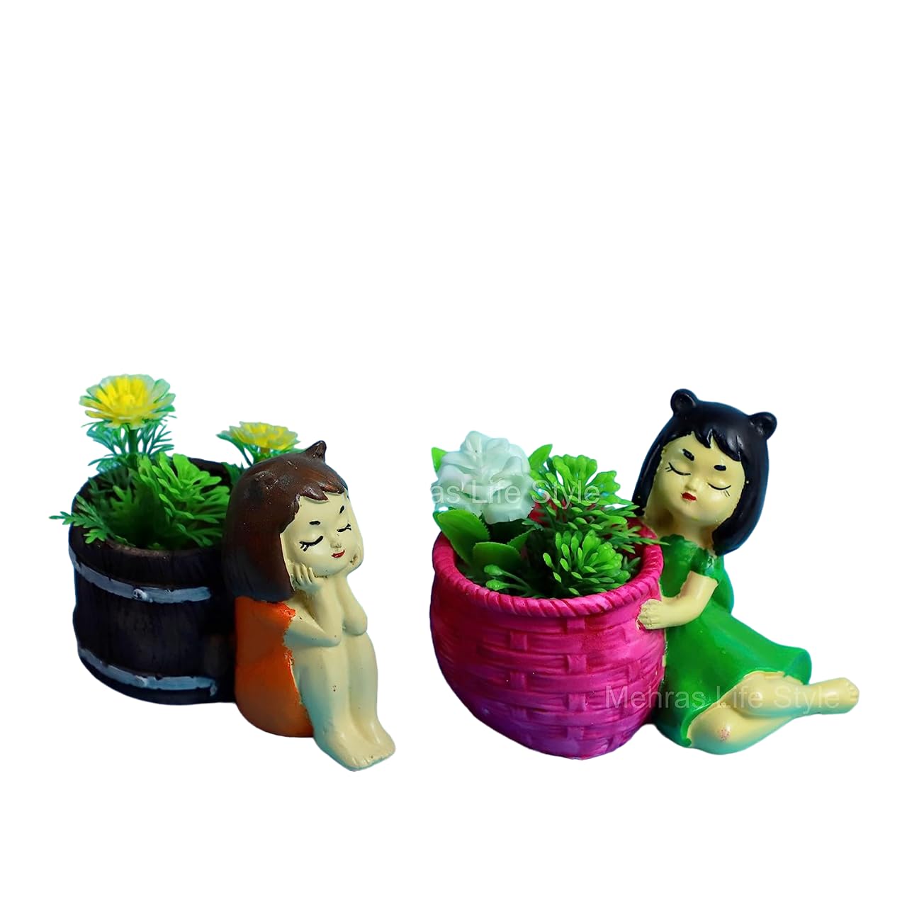 The MLS Resin Combo Cute Dreaming Girl with Basket Designed Resin pots Succulent Planter Flower Pot Creative Gamla Home and Garden Decor (Set of 2) (B09GVZKFX2) Amazon Price History, Amazon Price Tracker