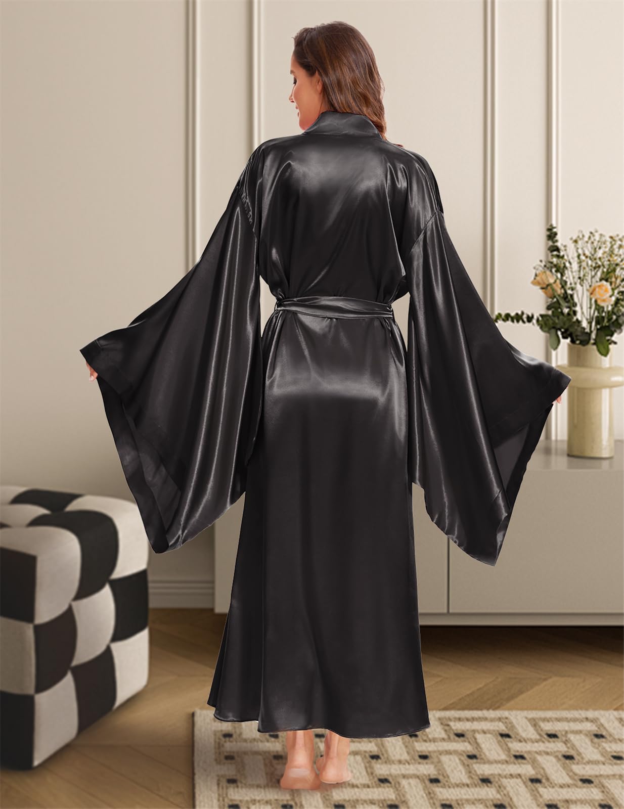 Damen Kimono Bademantel Lang Seide Bademantel Hochzeit Party Bademantel Satin Nachtwäsche Loungewear Plus Size