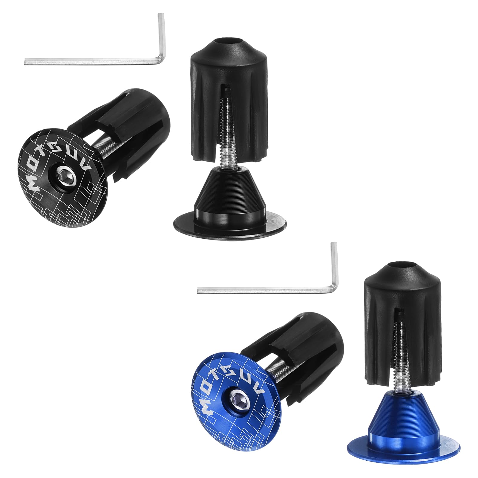 sourcing map 2Pair Bike Handlebar End Plugs Aluminum Bar End Caps 16-21mm Adjustment Expanding Locking with Tool for MTB Road BMX Fixed Gear Bike, Blue Black