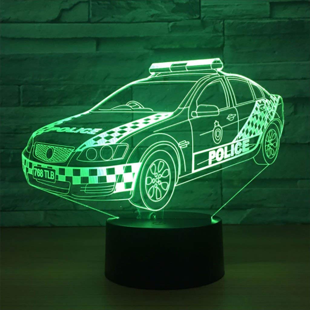3D Polizei Auto LED Nachttischlampe – 7 Farbwechsel, Touch-Bedienung, USB-Betrieb, Optische Illusion, Für Kinderzimmer & Deko