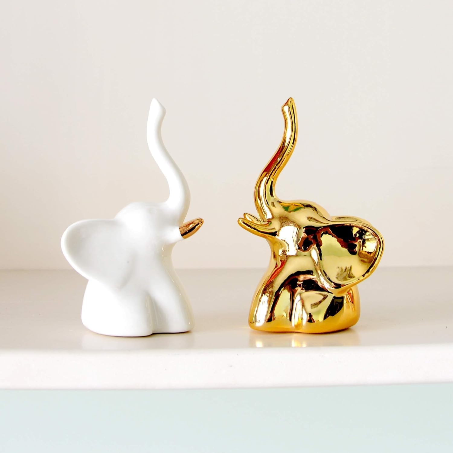 - Street27® Home Decor Elephant Statue For Good Luck,Fengshui Ceramic Creative Small Modern Style Elephant Idol Figurines,Decorative Gift Items For Home,Office Desktop,Living Room (2pcs),White,Gold