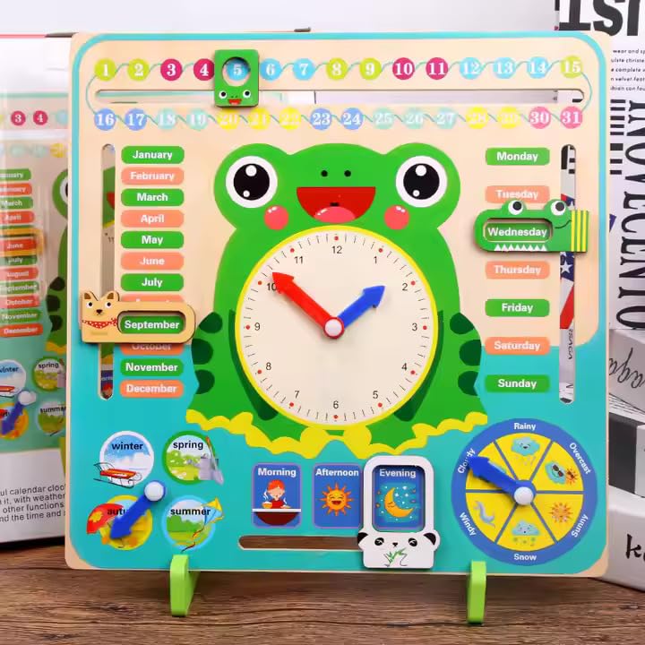Mara Bommai Wooden Kids Learning Calendar Clock | Interactive Montessori Educational Toy for Toddlers | Teaches Time, Days, Months, Seasons & Weather” - Image 6 thumbnail