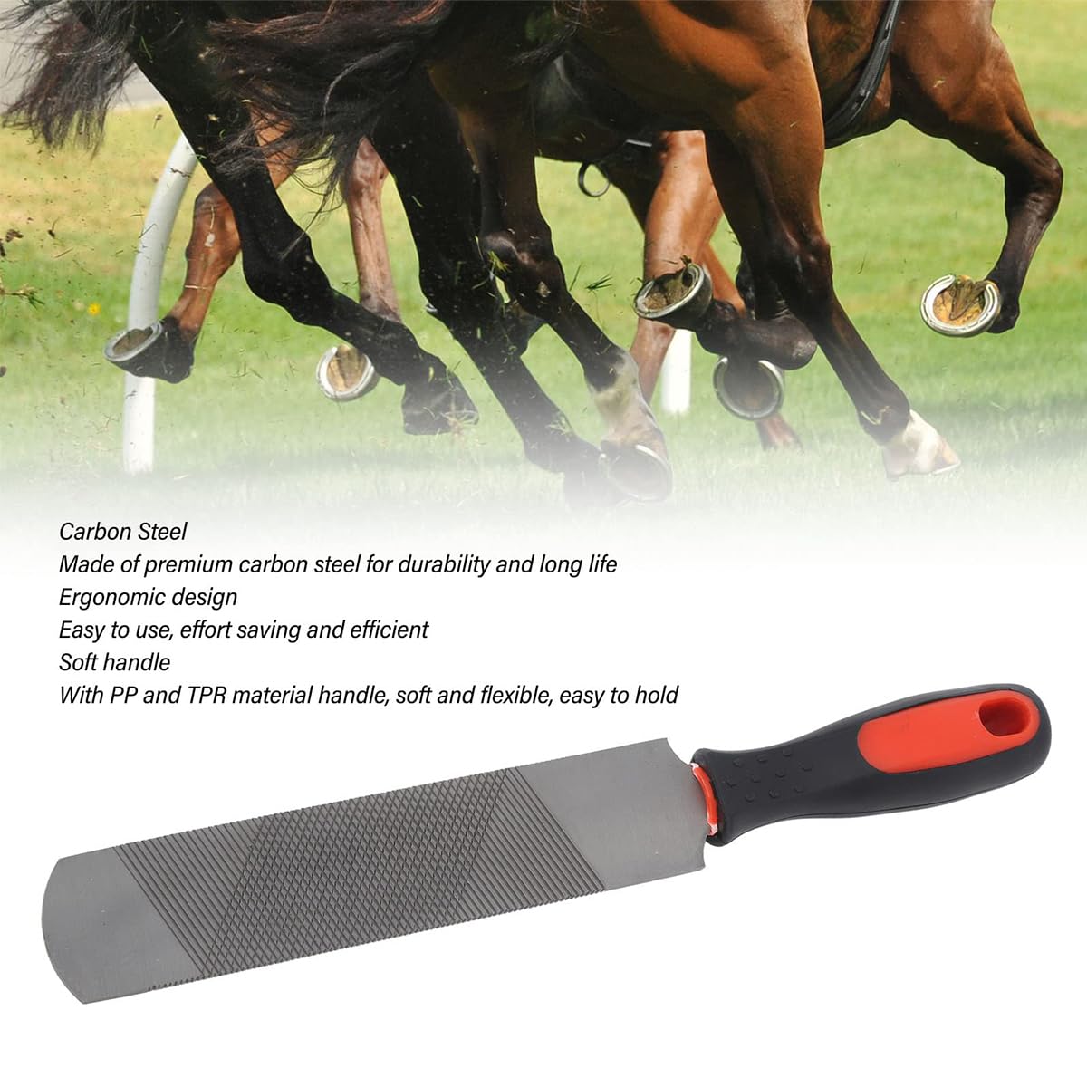 Escofina para Cascos de Caballo de 8 Pulgadas, Lima de Acero con Alto Contenido de Carbono para Recortar herraduras, Herramienta para herrador, Herramienta de herrador de Cabeza Redonda