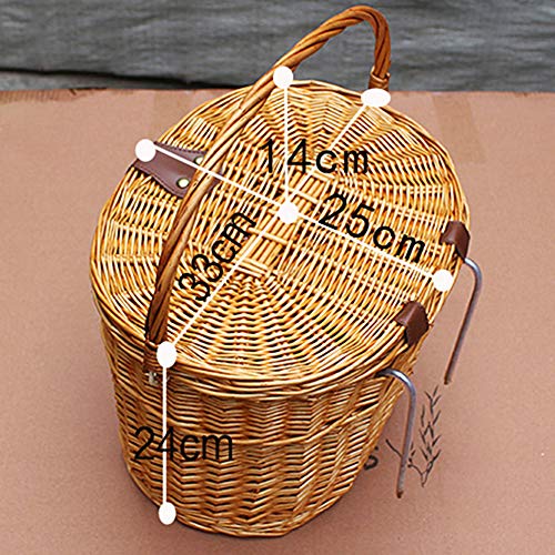 Cesta de mimbre para bicicleta rústica con tapa, ajuste universal, material duradero, varillas de montaje rápido, estilo único, adecuado para todas las bicicletas de adultos