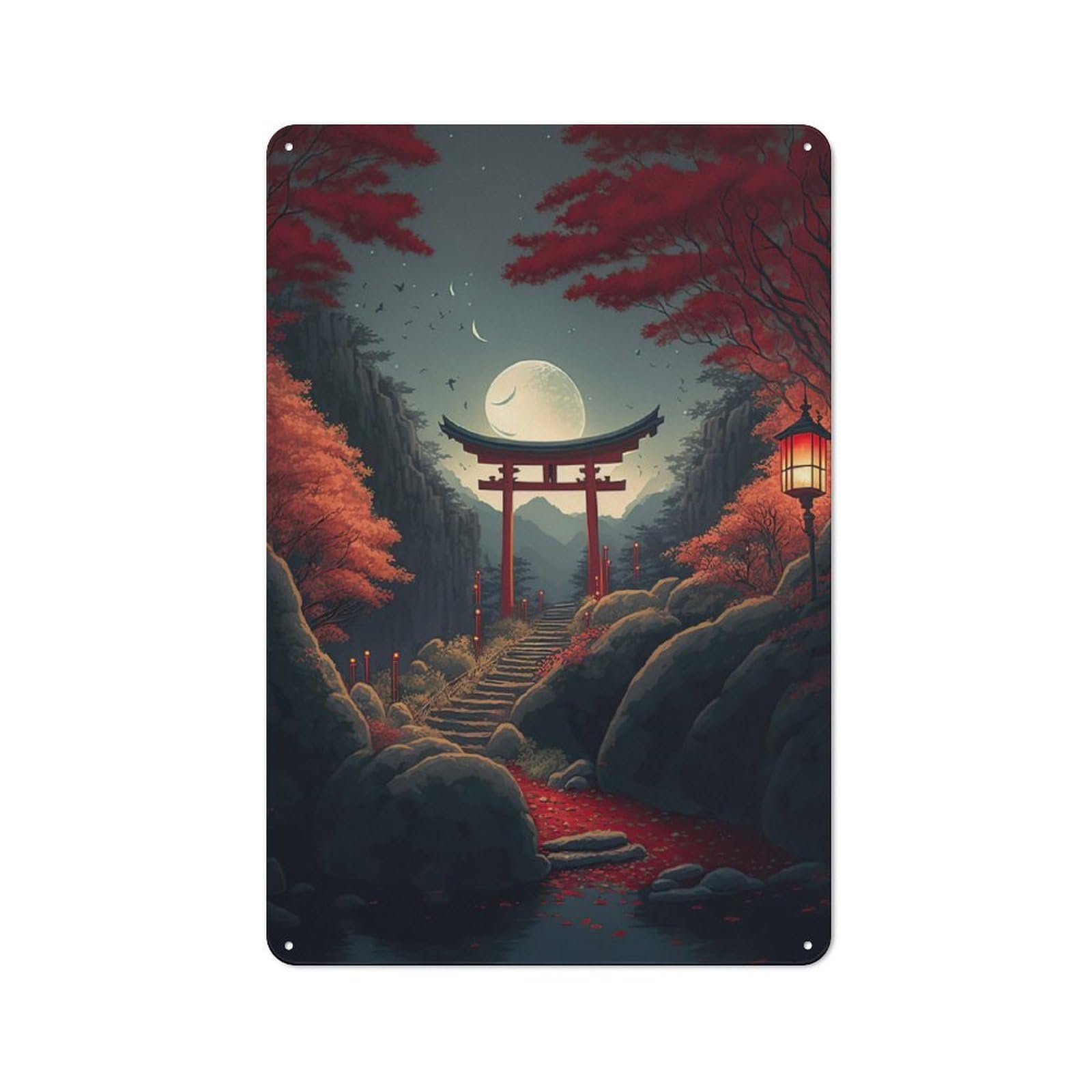 Bistro Style Japanese Shrine Decorative Metal Plaque 30x20cm, Bistro Wall Plaque for Tea Room, Shop Wall Or Breakfast Area