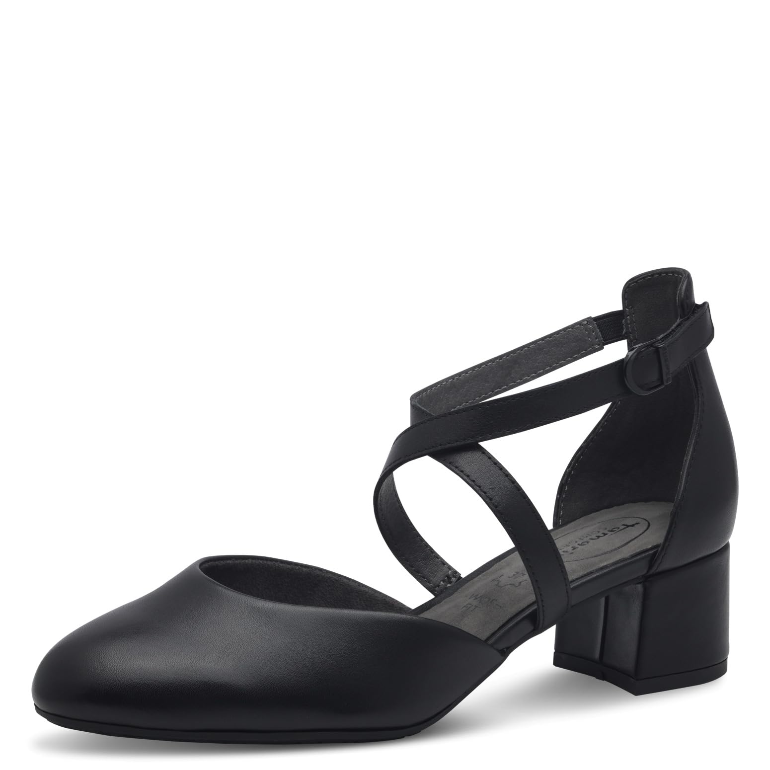 Tamaris Comfort Women’s Leather Pumps with Velcro, Black Nappa, 6 UK