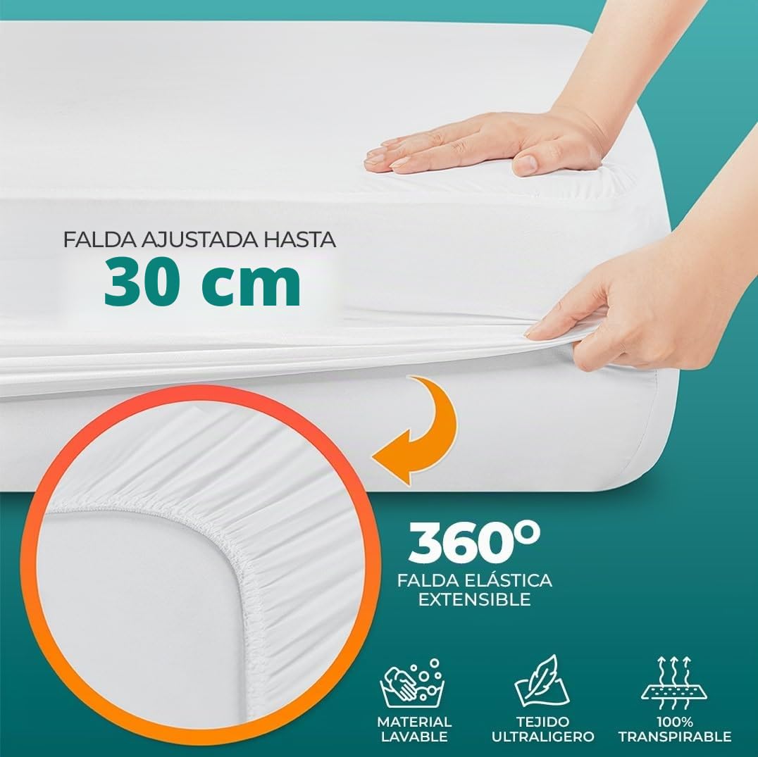 Utopia Bedding Protector de Colchón Impermeable 160 x 200 cm para Colchones de hasta 30 cm Blanco