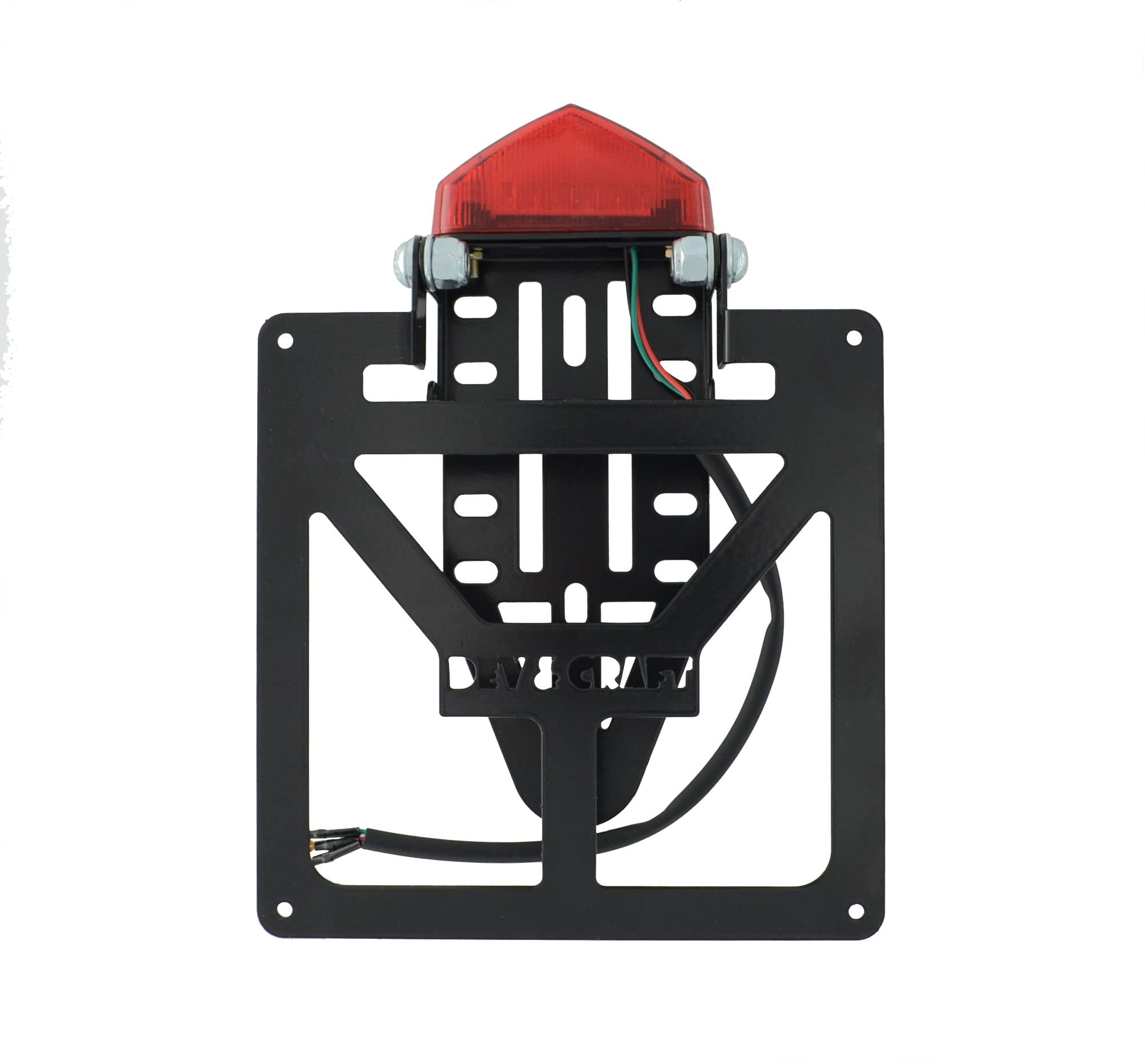 Portatarga Pieghevole Universale per Codino Stretto NERO CC 125 300 450 Motard Enduro Moto Con Faretto Rosso