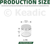 Vista 2 de Keadic Juego de 15 tarros de vidrio de 2.0 fl oz/2 onzas con tapas, mini tarros redondos herméticos para muestras de conservas con tapas plateadas