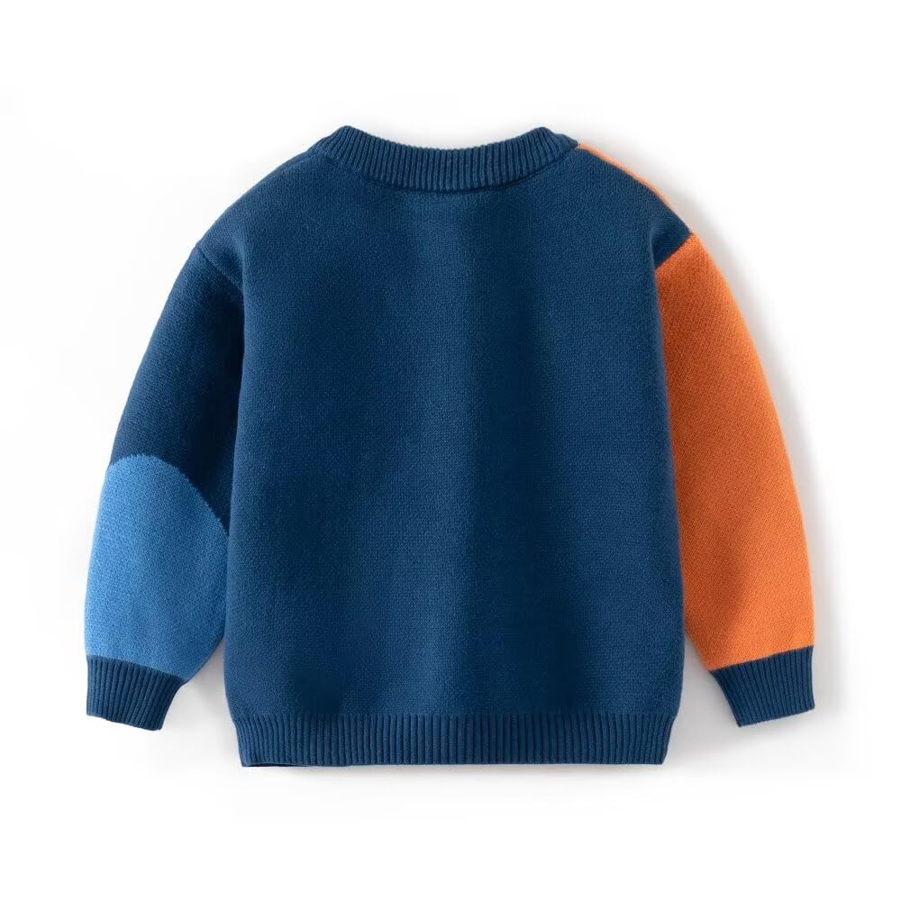 DaZhangGui Toddler Boy Girl Colorful Graphic Knit Button-Up Cardigan Sweater, Deep Blue Coat Kid Spring Fall Winter Clothes (US, Age, 3 Years, 4 Years, A-deep Blue)