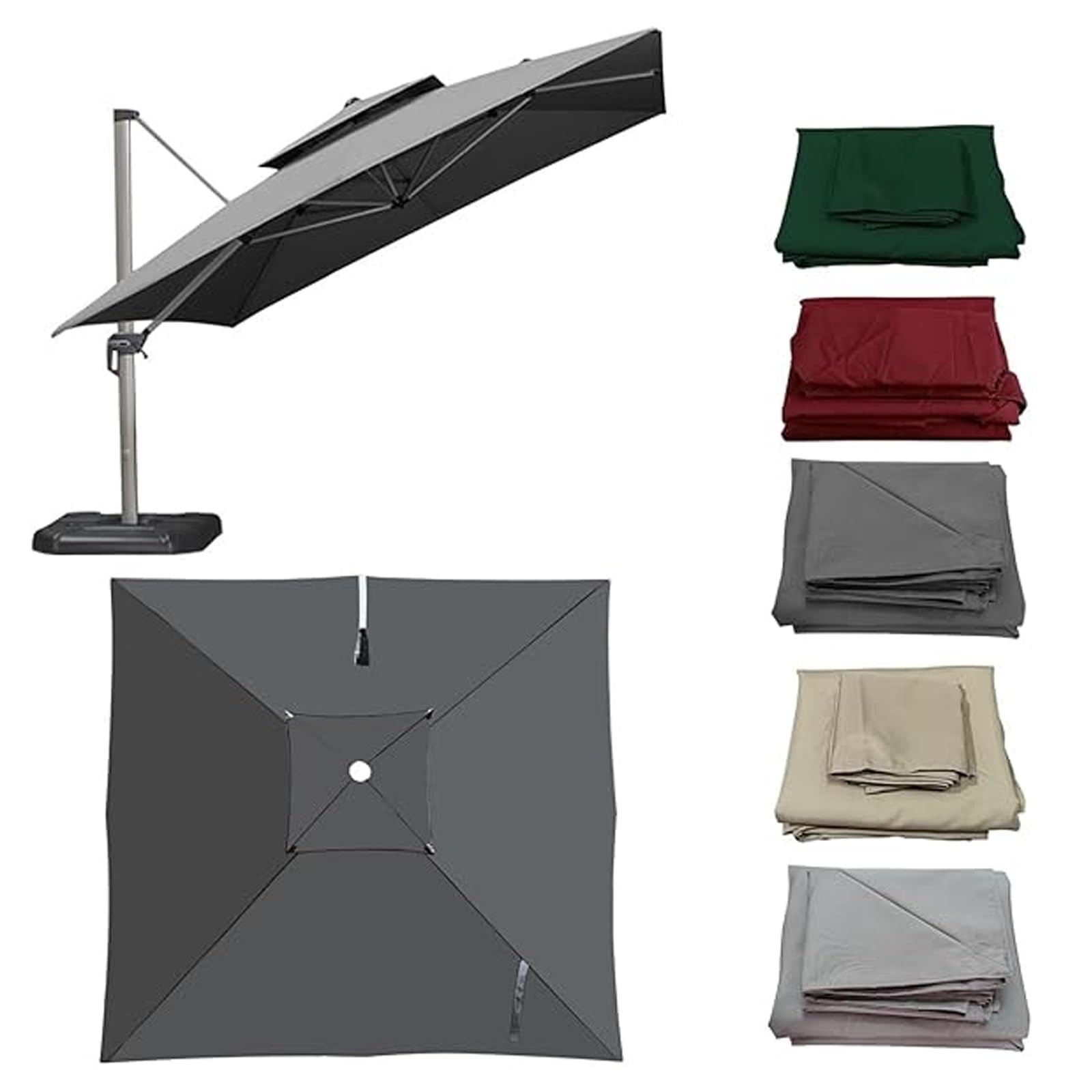 Auvent De Rechange Pour Déporté Parasol De Terrasse 3x3m 2.5x2.5m 8 Baleines Carré Toile De Rechange Tissu Résistant Au Mauvais Temps Pour Votre Parasol - Polyester 220G(Light gray,3x3m)