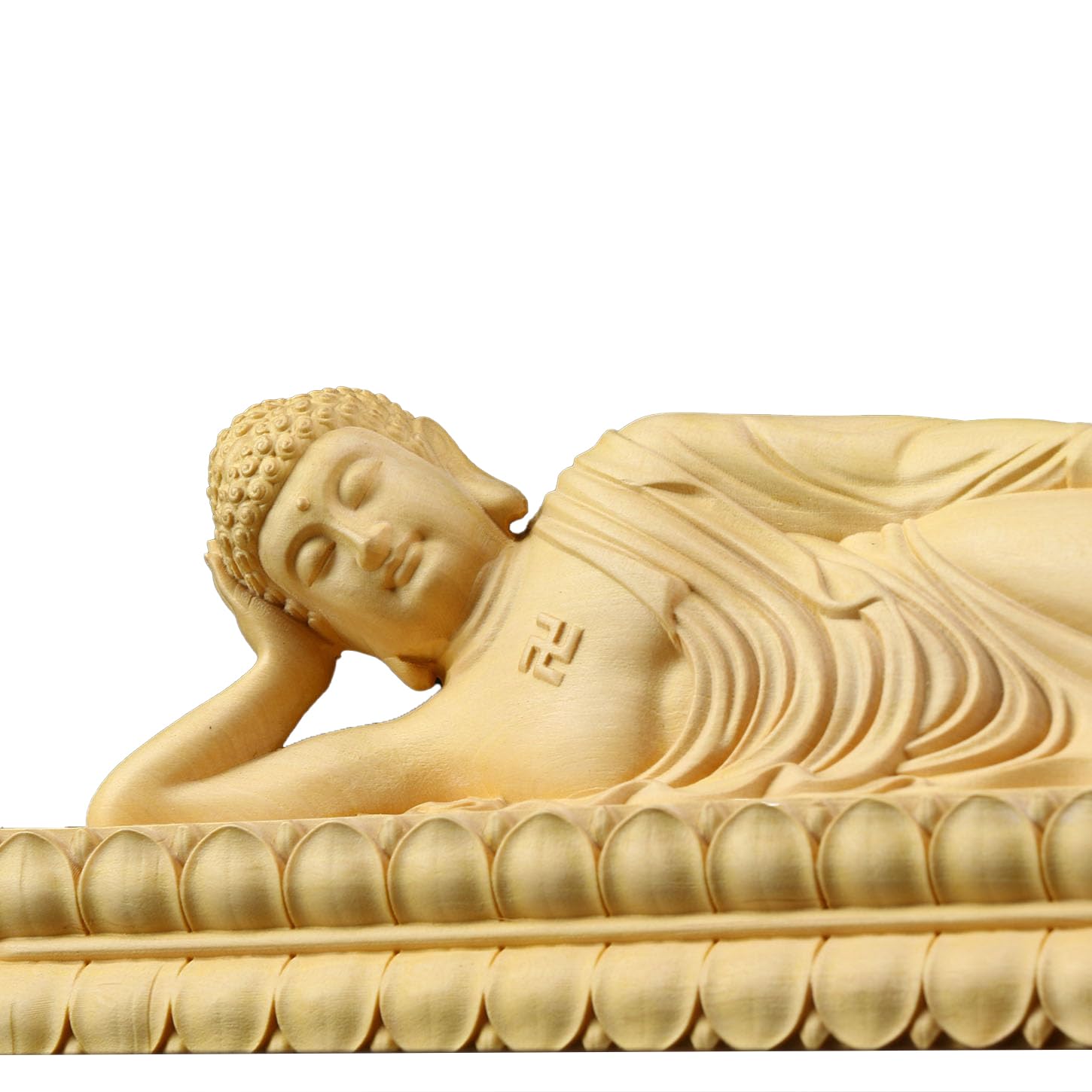 Amazon｜黄楊木彫り仏像 釈迦如来涅槃像 臥仏 仏身の卍字紋 扇面形彫刻