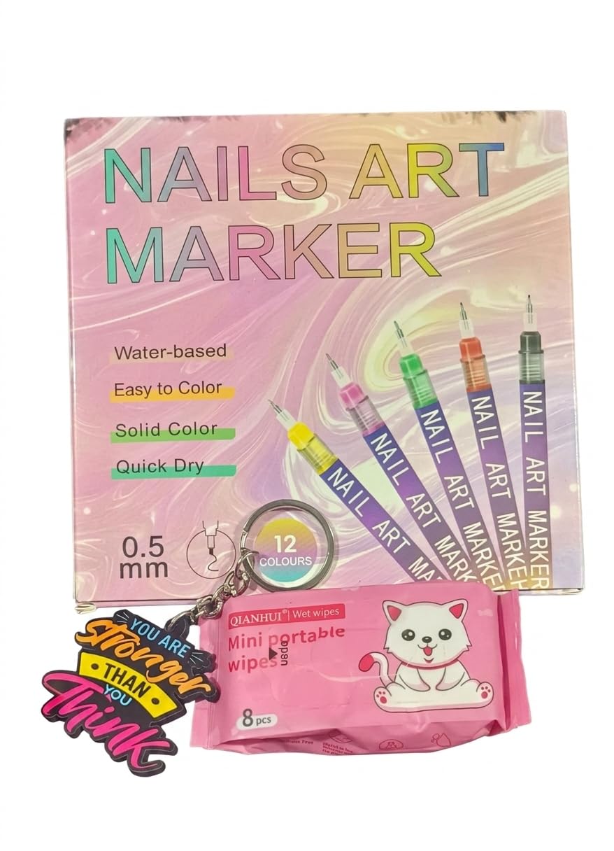 Homeoculture Nail Art Pens Set 12 Colors | 0.5mm Fine Tip Nail Polish Pens | Quick Dry Waterproof Nail Design Kit for Women Girls Kids | DIY Nail Art Tools for Home & Salon (Packof1)-image-38