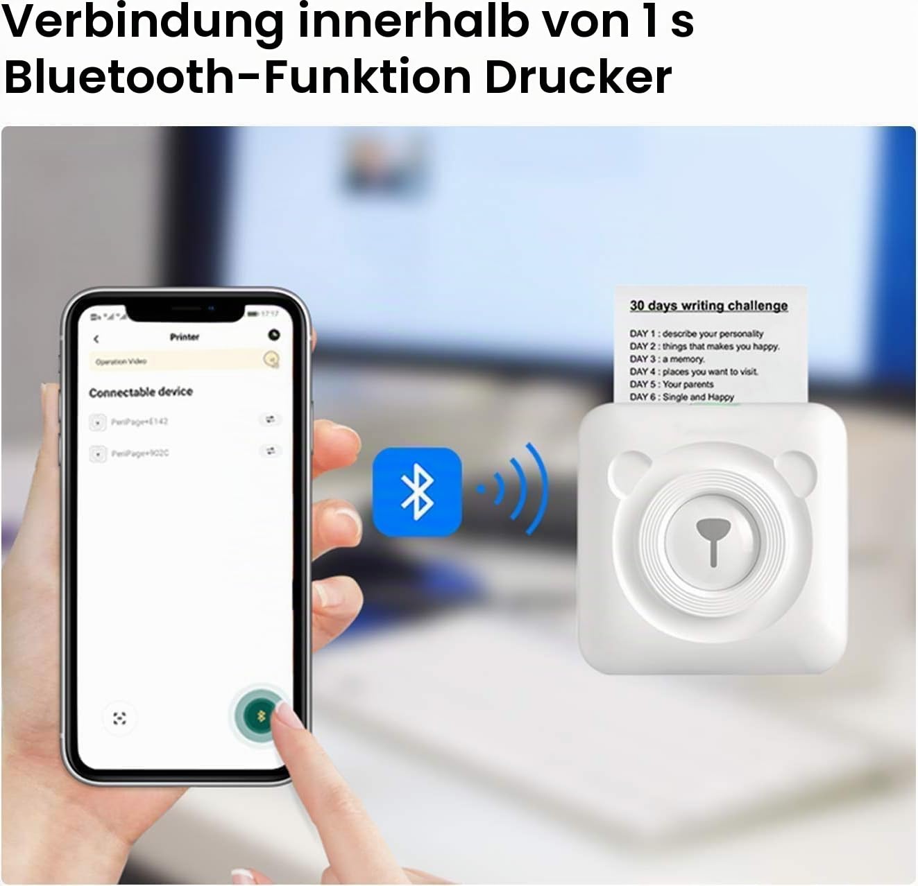 Buyounger Mini Drucker – Thermodrucker für Smartphone, Bluetooth Kleiner Fotodrucker & Sticker Drucker, Kreatives Geschenk für Schüler, Studium, Büro & Zuhause (Thermopapier inklusive)