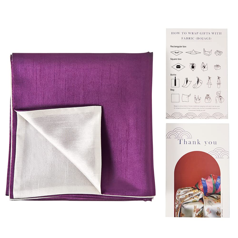 Bojagi - Wrappong Cloth/Reversible Korean Traditional Fabric Bojagi Wrapping gift wrapping, wine bottle wrapping(36"X36") (Purple/Ivory)