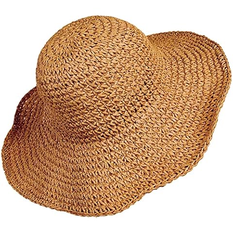 Women Straw Hat Wide Brim Beach Sun Cap Foldable Large Lady Floppy 100% Natural Paper Braided for Travel Decoration Summer Vacation Soft Lightweight and Breathable (Brown) Cover