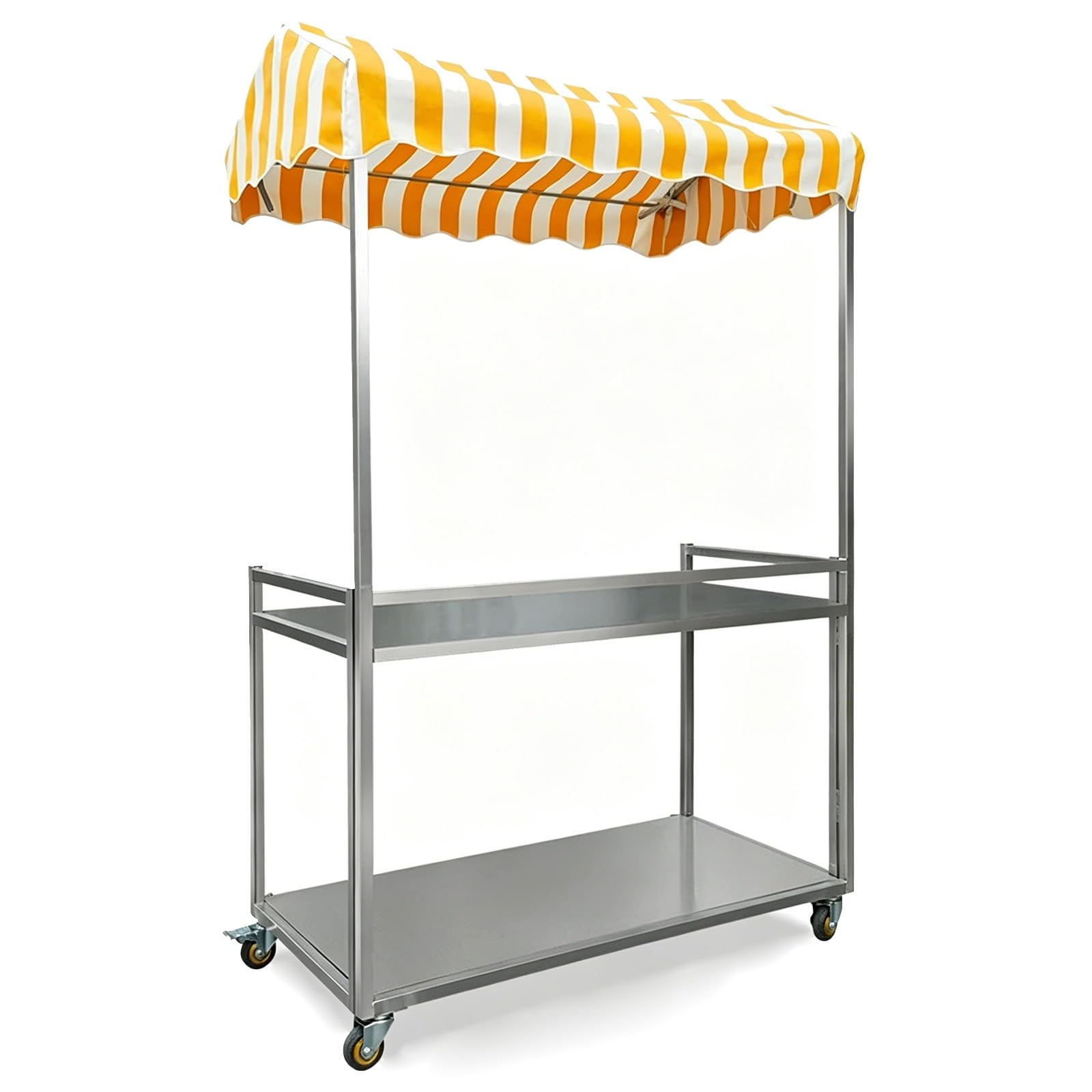 Portable Vendor Cart, Farmers Market Stand, Galvanized Steel, with Canopy, Fenced, Wheels, for Market/Street Food/Events(Yellow,120x60x190cm/47x23x75in)