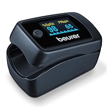 Beurer PO 45 Saturimetro da dito Professionale Certificato, Monitoraggio della Saturazione di Ossigeno, Frequenza Cardiaca, Indice di Perfusione, Pulsossimetro con Spegnimento Automatico