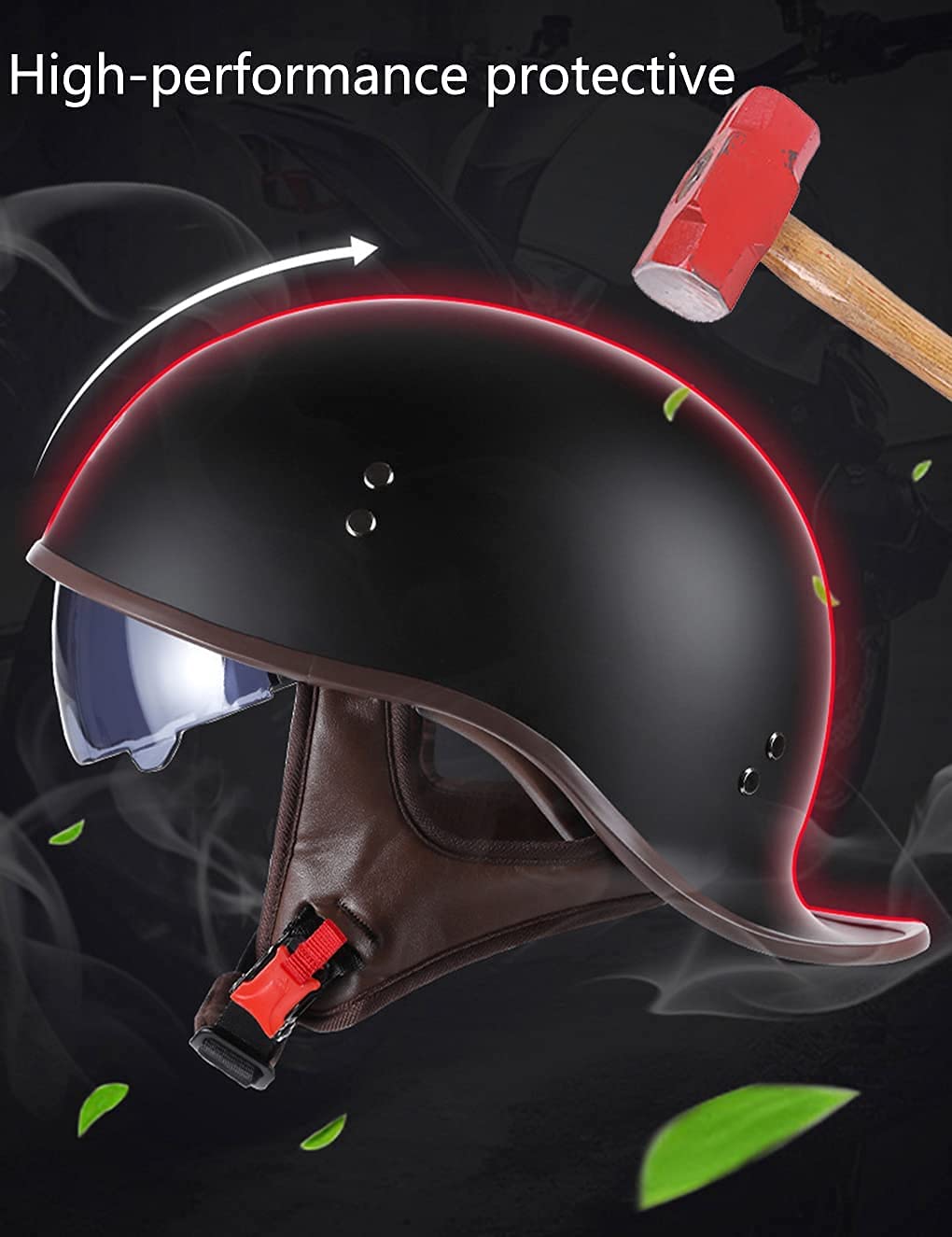 Motorhelm Baseball Cap Retro Modellering Halve Helm voor Mannen en Vrouwen, DOT Gecertificeerde Helm, Cruiser Scooter Chopper Bromfiets Volwassen ATV Straat Jet Stijl Schedel Cap Motorhelm Baseball Cap Retro Modellering Halve Helm voor Mannen en Vrouwen, DOT Gecertificeerde Helm, Cruiser Scooter Chopper Bromfiets Volwassen ATV Straat Jet Stijl Schedel Cap