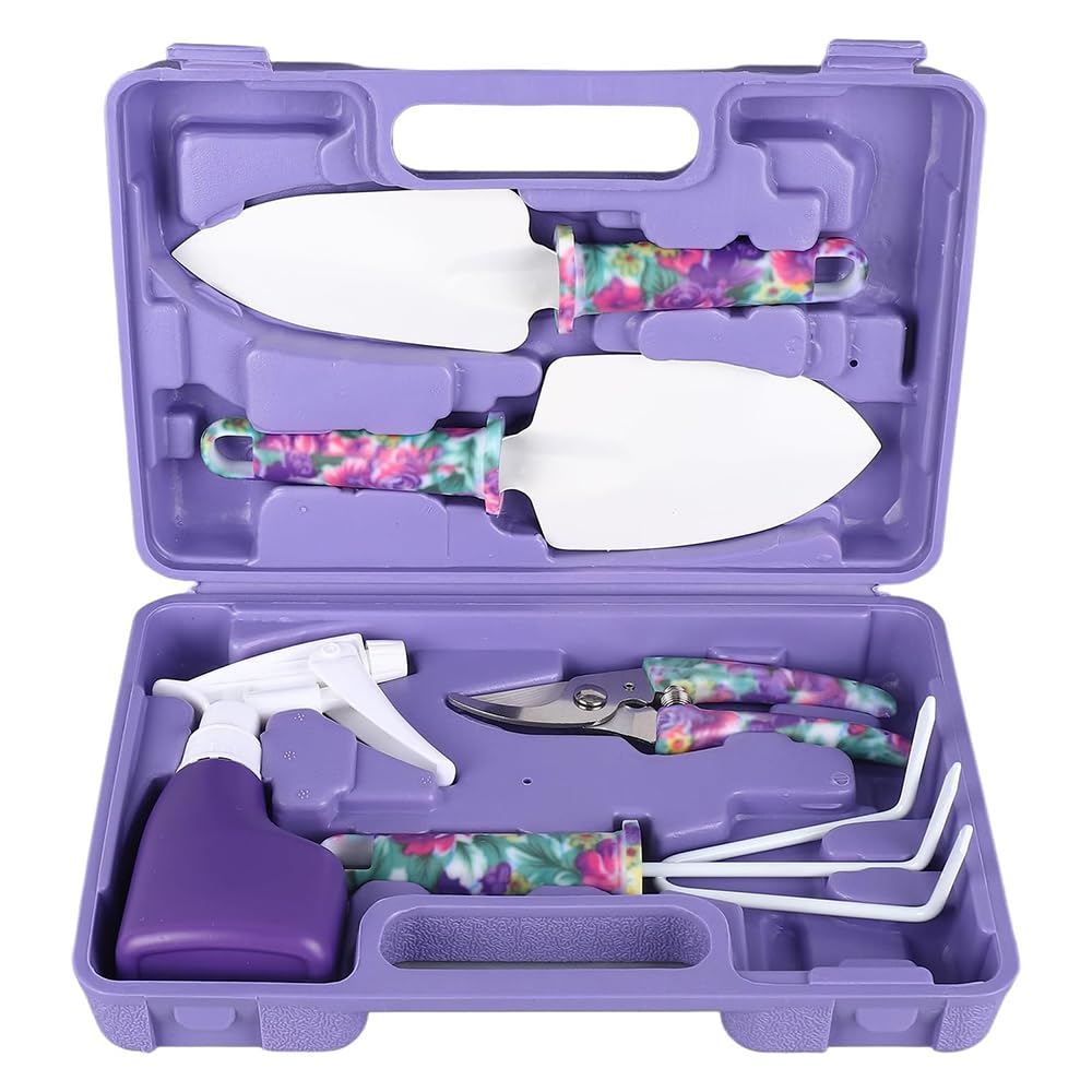 Sarini Attrezzi da Giardinaggio - Set da Giardinaggio Leggero da 5 Pezzi con Manico Antiscivolo,Design Floreale alla Moda,miglior Regalo per Gli Amanti del Giardino