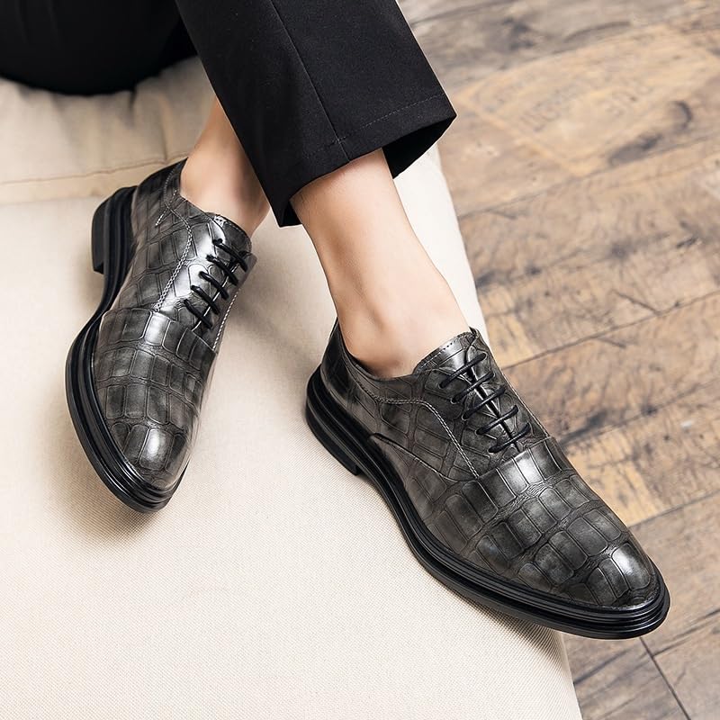 Formal Oxford Shoes for Mens Lace Up Pointed Toe Business Working Office Anti-Slip Shoe Vintage Grid Vegan Leather2