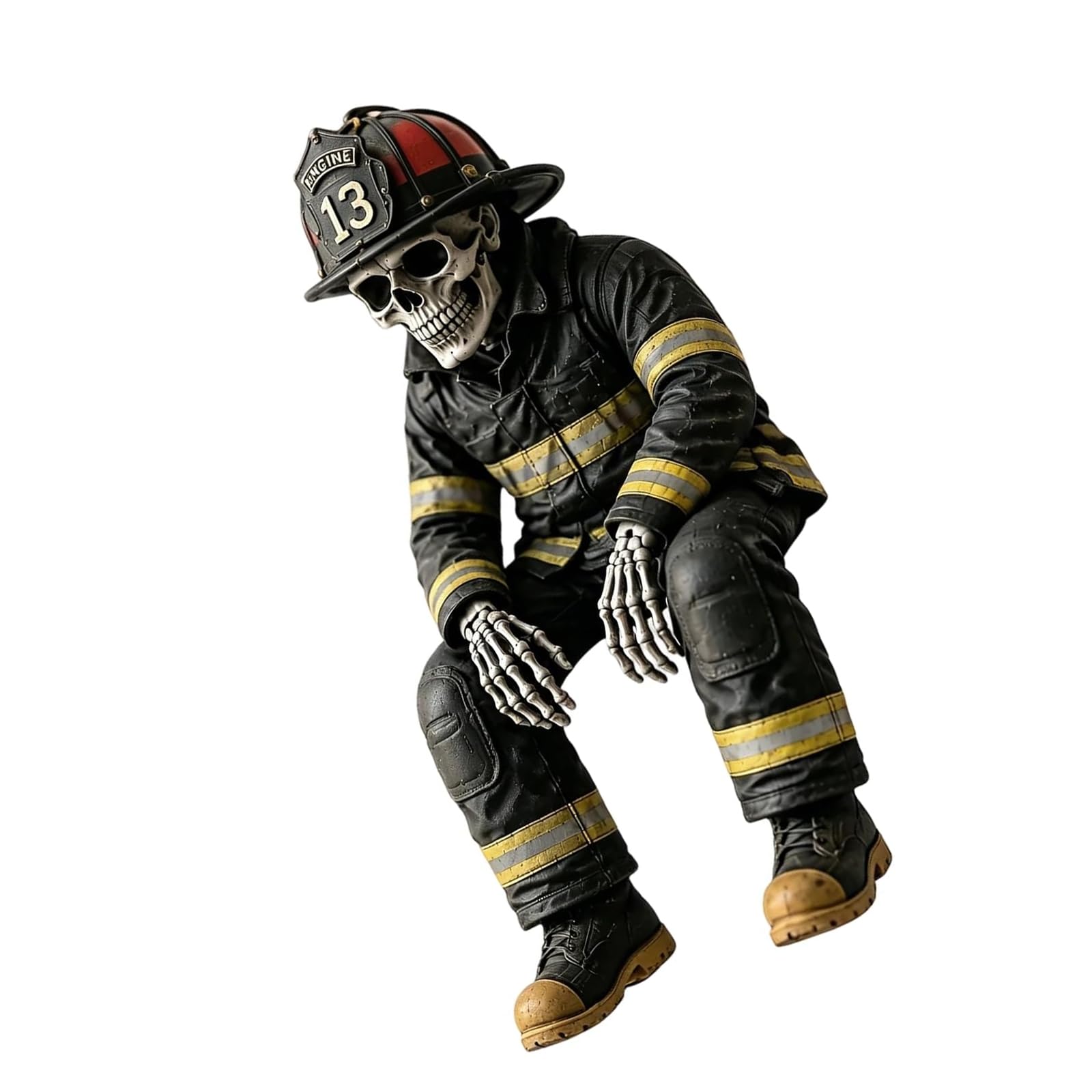 Bookshelf Firefighter Skeleton Figurine Resin Shelf Sitter 15 Cm Desk Decor Statue for Tabletop Entryway Table and Display Shelf Placement Firefighter Sitter Figurine Resin Skull Decor Desk Statue