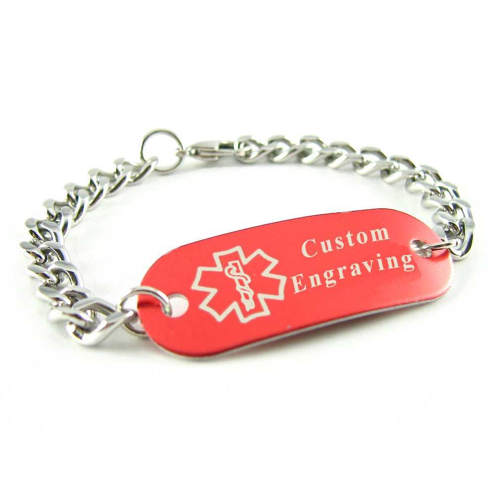 My Identity DoctorMy Identity Doctor - Custom Engraved Medical ID Bracelet - Aluminum, Steel Curb Chain, Wrist Size - 6in / 15.25cm