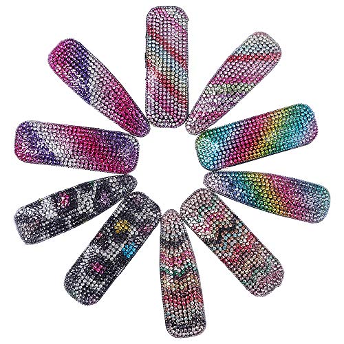 10 Pcs Colorful Rhinestone Snap Clips Multicolor Hair Barrettes Rectangle and Water Drop Hair Pins for Women Ladies Wedding Party Daily Hair Accessories