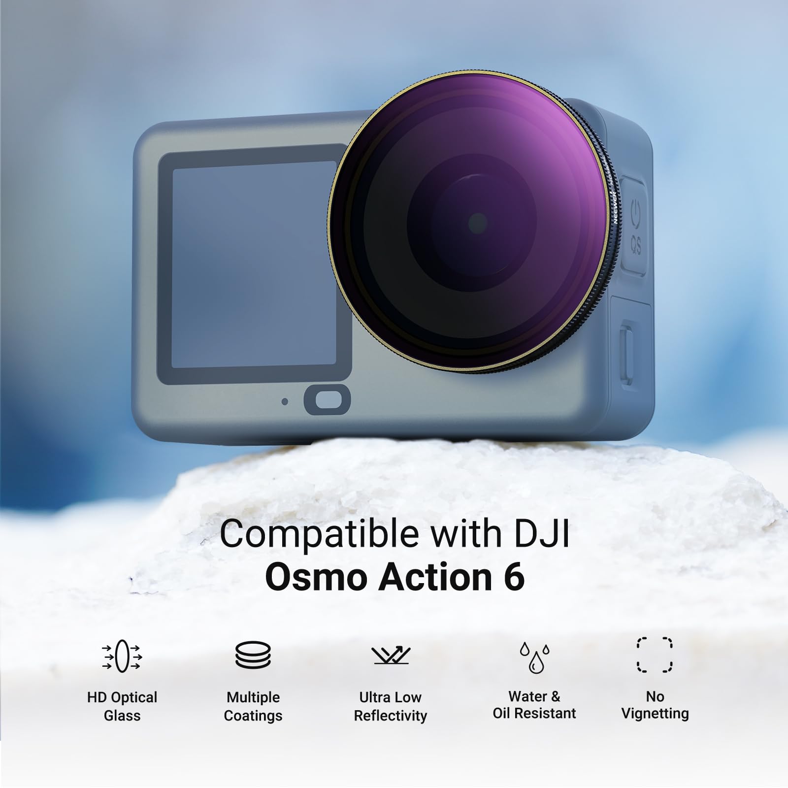 NEEWER Zestaw filtrów ND/PL kompatybilny tylko z DJI Osmo Action 6, ND8/PL+ND16/PL+ND32/PL+ND64/PL spolaryzowane filtry obiektywu CPL o neutralnej gęstości, wielowarstwowe akcesoria fotograficzne HD