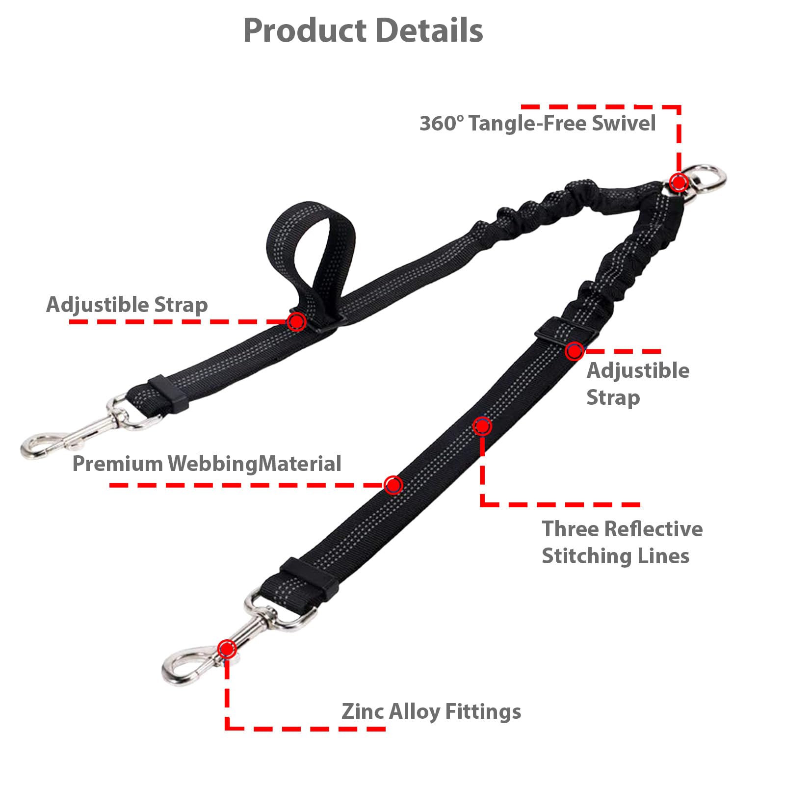 Aiyraa Double Dog Lead for Walking 2 Dogs,dual Dog Lead, No Tangle 360° Swivel Split Dog Lead - Image 4