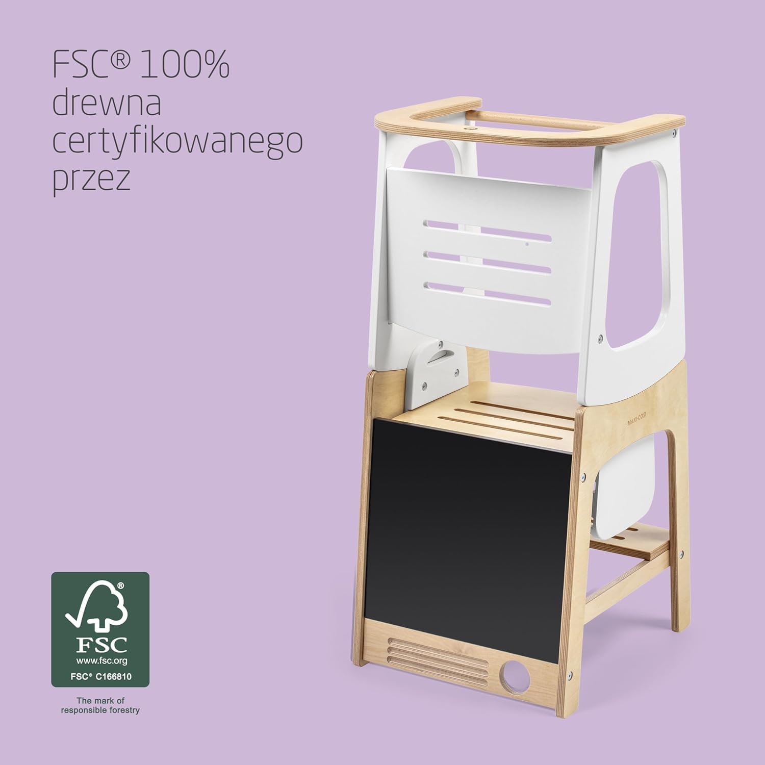 Maxi-Cosi Toucan 3 w 1 Wieża Edukacyjna dla Niemowląt, Montessori Pomocnik Kuchenny Drewniany, 1,5–99+lat, 10–150kg, 3 Ustawienia Wysokości, Stolik+Krzesełkiem, FSC® 100% Certyfikowanego, Natural Wood
