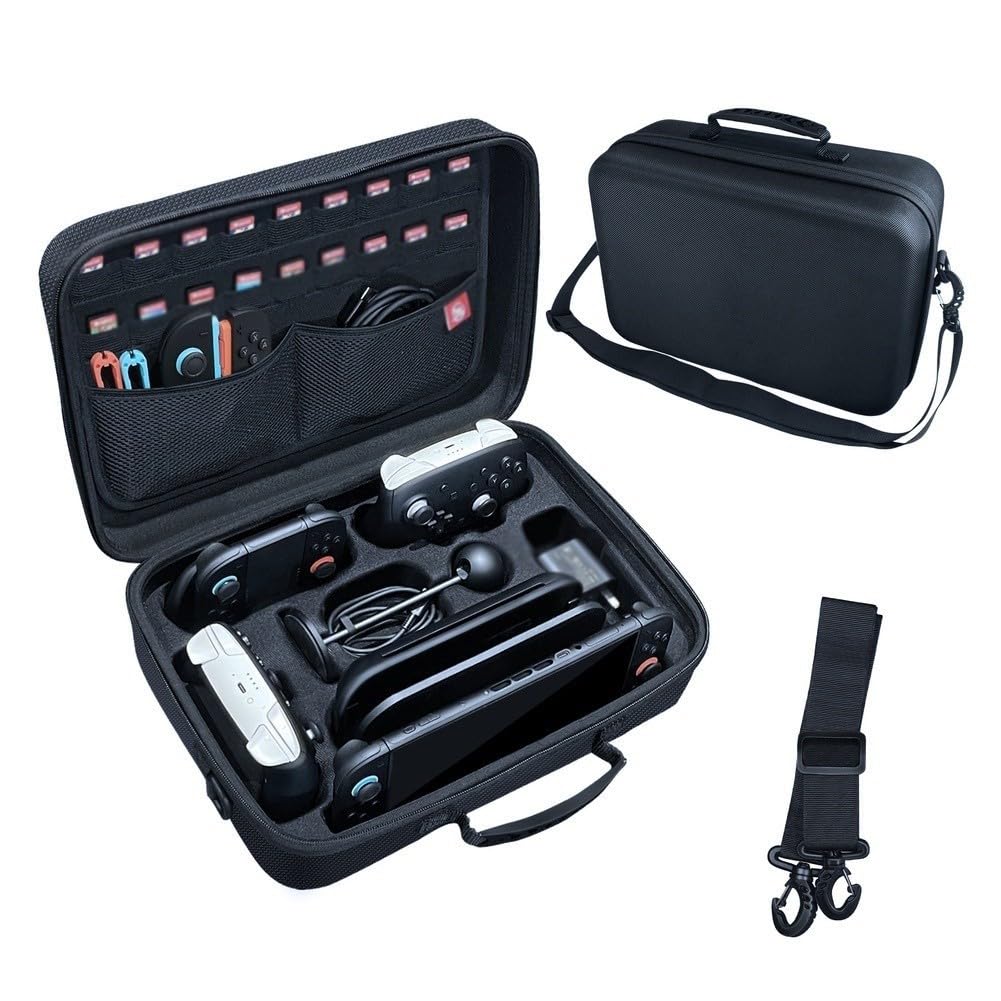 Funda de transporte portátil para Switch 2, carcasa rígida de EVA a prueba de golpes con ranuras para tarjetas de juego, amplio almacenamiento para base y accesorios, color negro