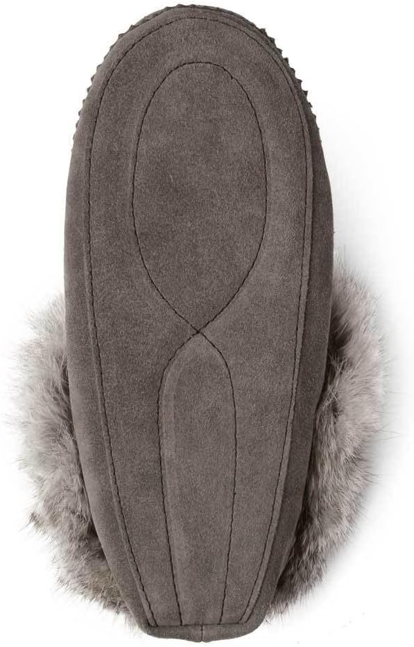 Manitobah Tipi Moccasin - Womens Indoor Slipper, Fleece-Lined, Suede Leather, Rabbit Fur Trim