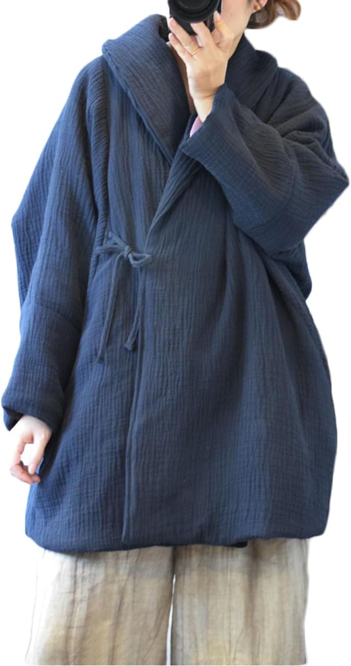 NFYM Hanten Cotton Jacket for Women Warm Quilted Coat Shawl Collar Hanfu Style Kimono Coat