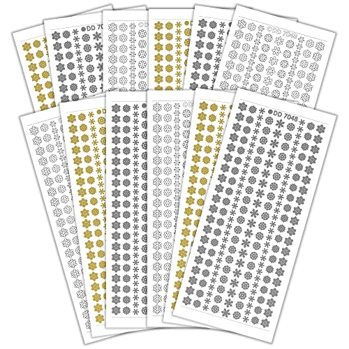 Peel Off Stickers Lot de 12 Autocollants en Forme de Flocon de Neige, 4 dorés. CPD 1035, Or, Argent et Blanc, Taille unique Cover