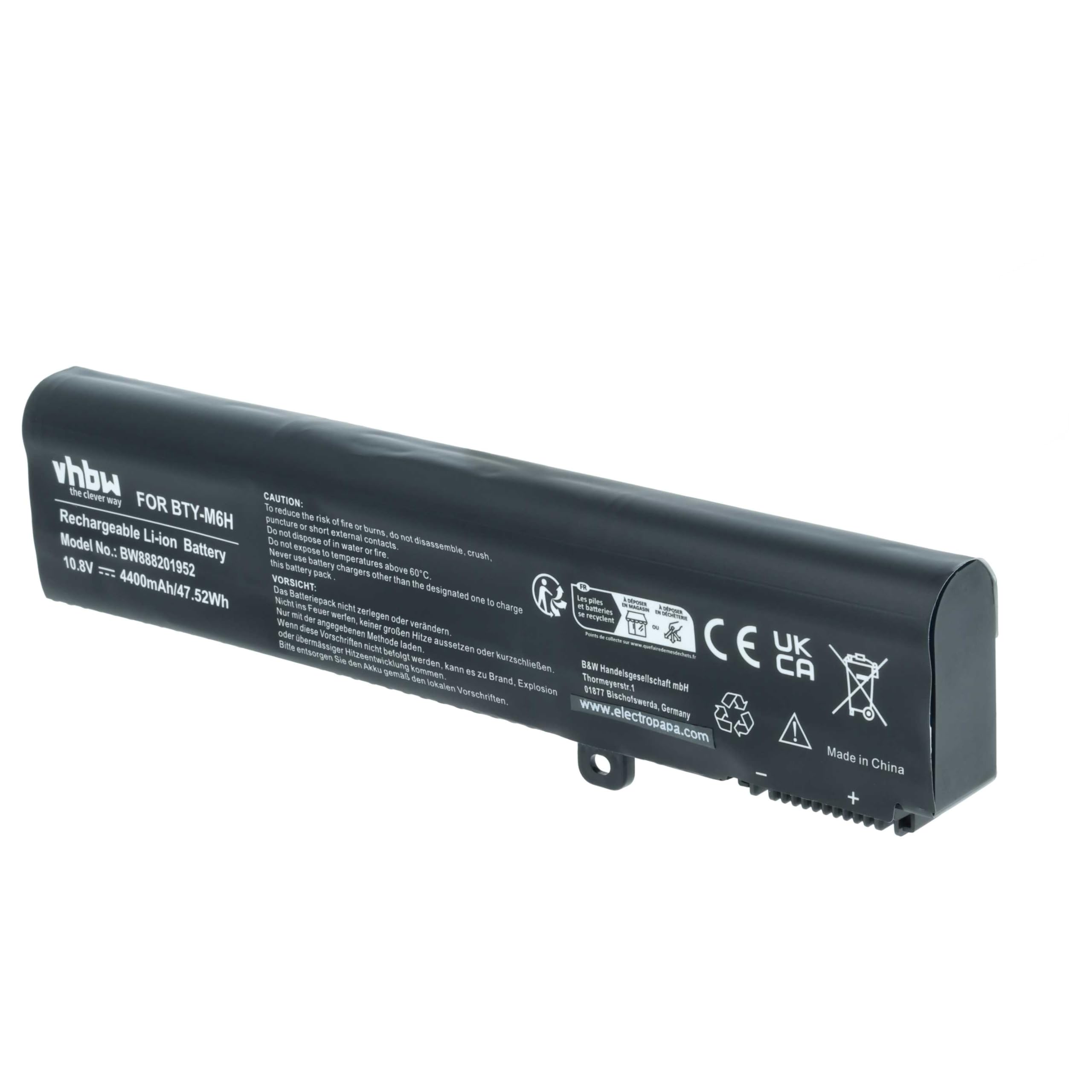 vhbw Akumulator zastępczy do MSI 3ICR19/66-2, BTY-M6H do notebooka (4400 mAh, 10,8 V, litowo-jonowy)