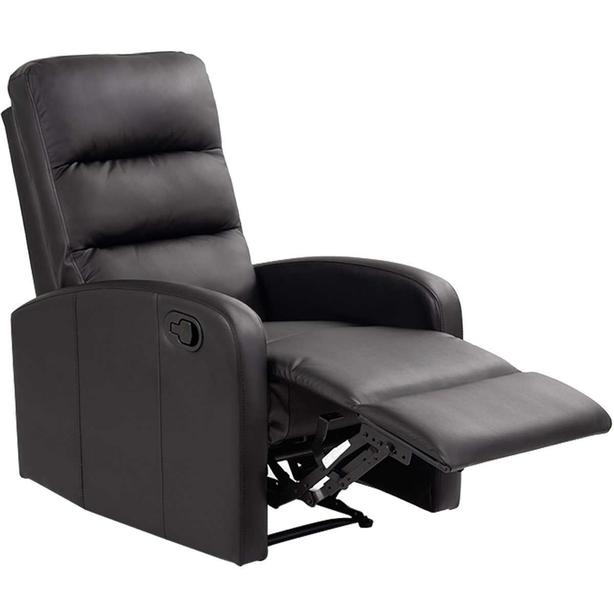 Giantex Modern Leather Recliner Chair Pushback Single Padded Seating Chaise Couch Manual Reclining Living Room Furniture Home Theater Ergonomic Lounger Sofa Reclining Chair, Black (Style 2)