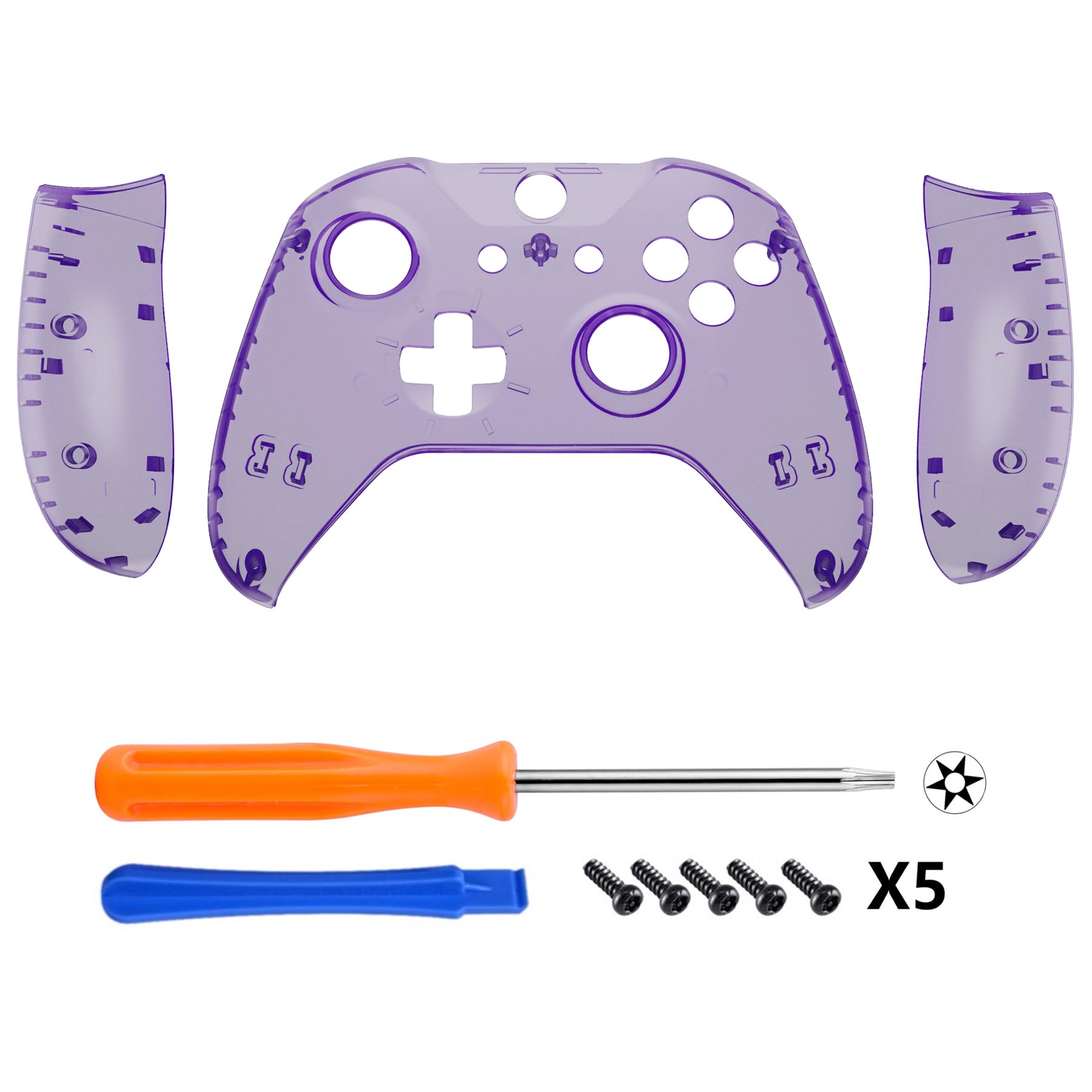 eXtremeRate Carcasa para Xbox One X S Funda Delantera con Agarre Izquierdo Derecho Protectora de la Placa Cubierta Antideslizante Asa Mango para Xbox One S/X Mando-Model 1708(Violeta Transparente) - 3