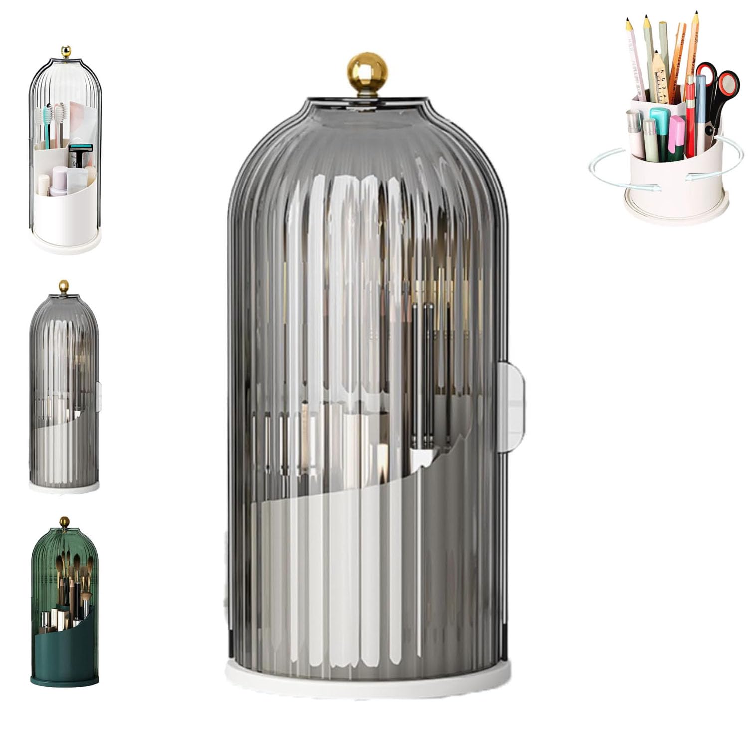 Concealed Toothbrush Holder, Makeup Brush Holder Organizer with Lid,360 Rotating Clear Dustproof Waterproof 3 Slots Bathroom Countertop Organizer,for Container Toothpaste and Toothbrush Holder (Gray)