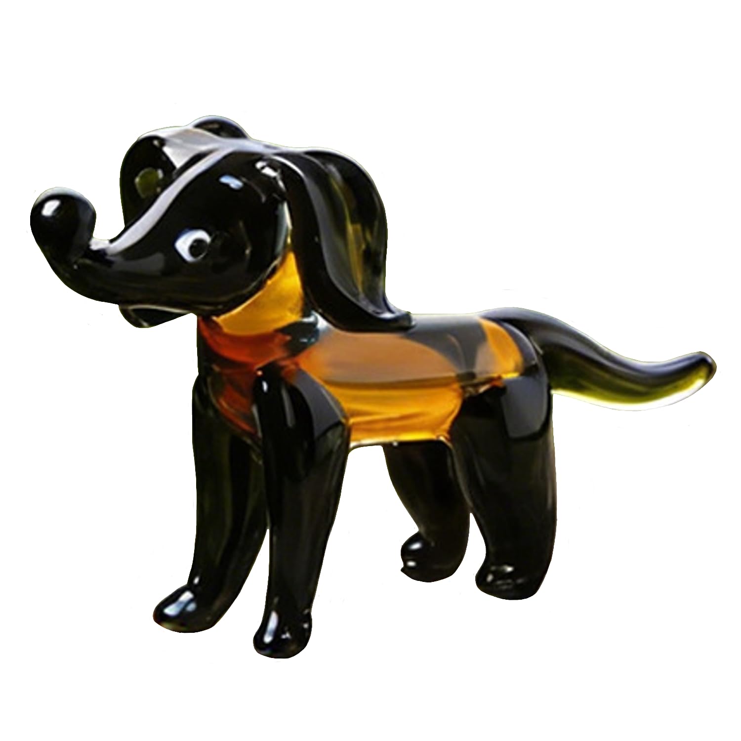 ZDHC Cute Dachshund Dog Figurine Art Hand Blown Glass Puppy Sculpture Collectible Animal Crystal Ornaments for Centerpiece Home Office Display Decor Craft