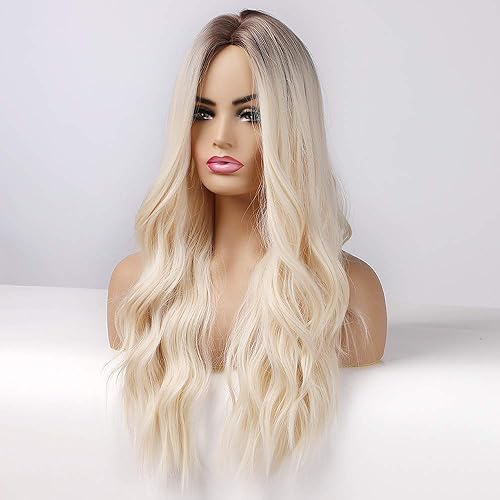 Miniatura 2 de HAIRCUBE Pelucas rubias largas para mujer, pelo sintético rizado ondulado con raíces oscuras