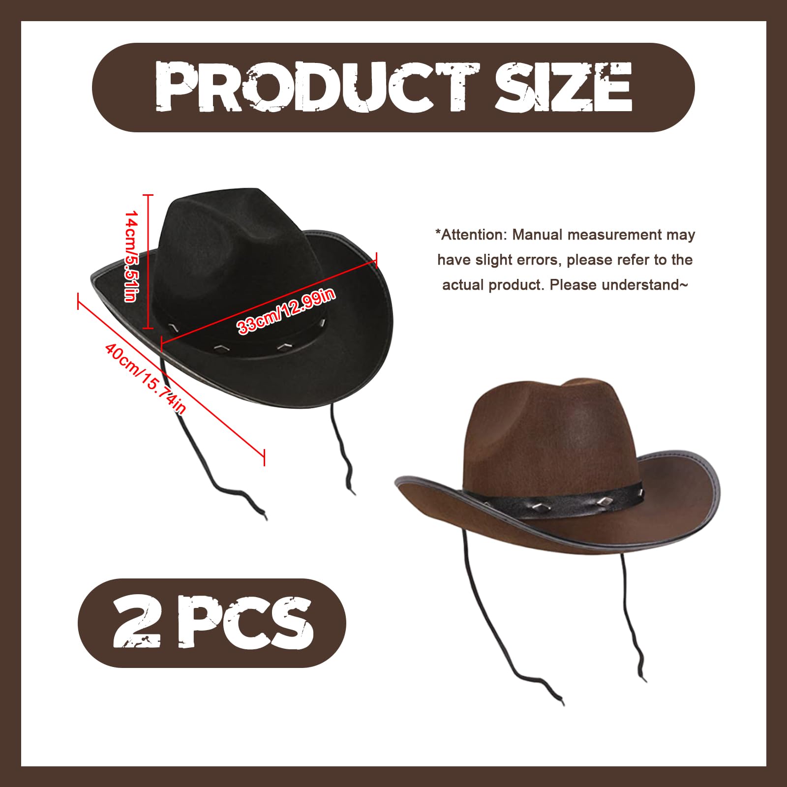 Comforso 2 Sztuki, Teksański Kapelusz Kowbojski dla Dorosłych, Fantazyjne Akcesoria Imprezowe, Czapka Outdoorowa, Dziki Zachód, Wiejski Zachodni Farmer, Western