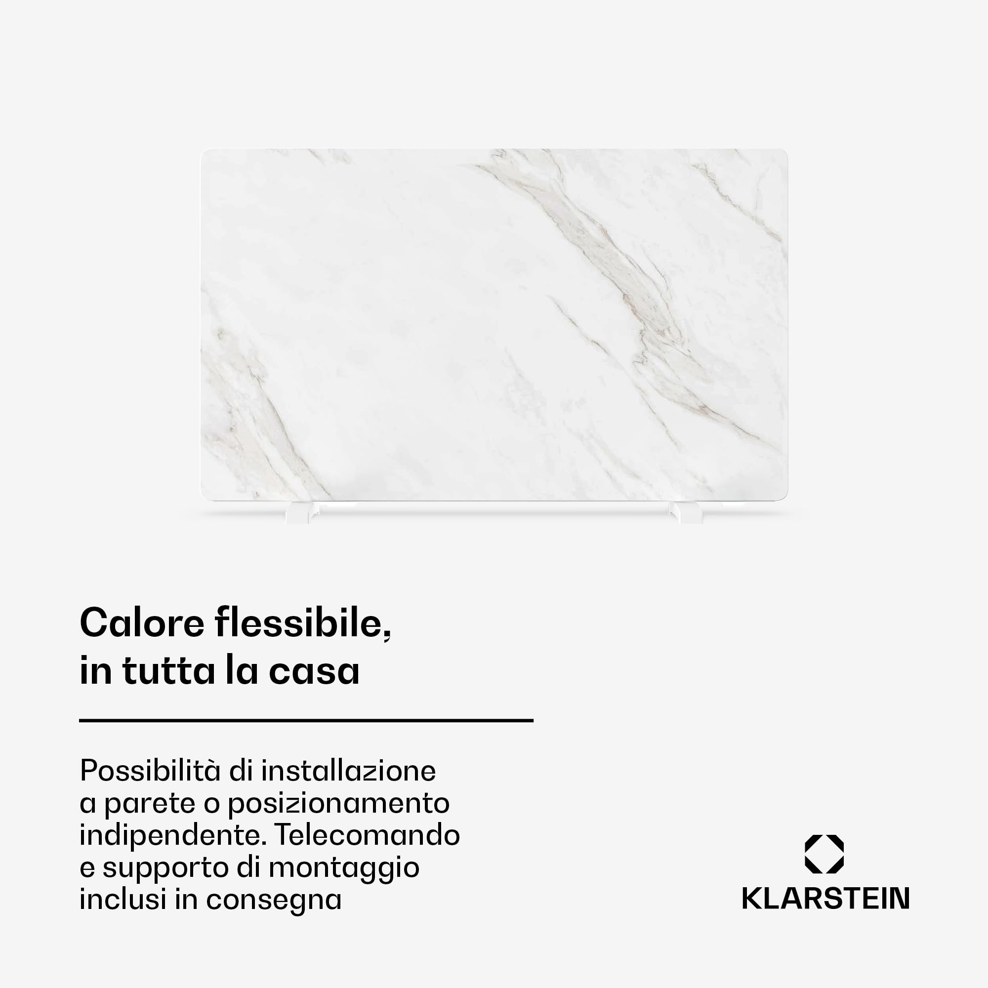 Klarstein Pannelli Radianti Infrarossi 600W – Parete o Indipendente, WiFi, Termostato, Timer, Sicurezza Bambini, IP43, Design Marmo, Riscaldamento a Infrarossi 12m², Bianco