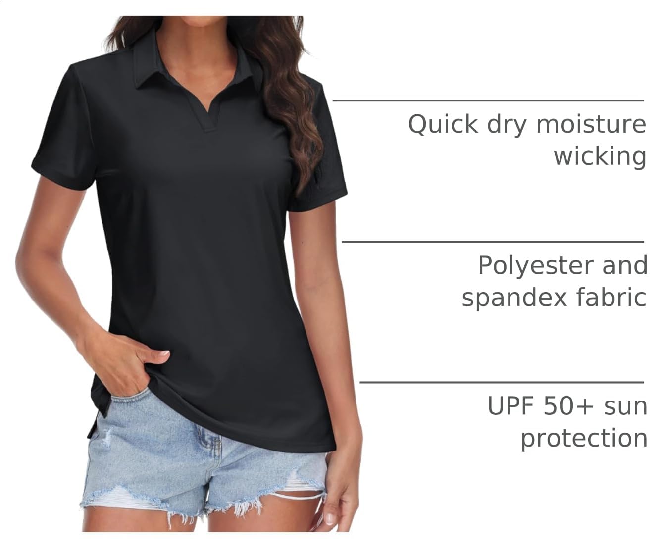  Women's V-Neck Polo Shirts UPF 50+ Short Sleeve Sun Protection Quick Dry Golf Polos Collared Shirt thumbnail