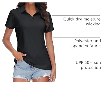 TACVASEN Women's V-Neck Polo Shirts UPF 50+ Short Sleeve Sun Protection Quick Dry Golf Polos Collared Shirt