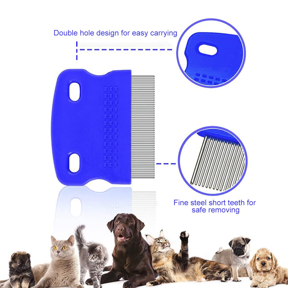 Peignes anti-puces, 3 Pièces peignes anti puces pour chats et chiens, peigne de toilettage pour animaux outil d'épilation, peigne, pour chiots et chatons, Peigne Poux Bleu à Dents Fines