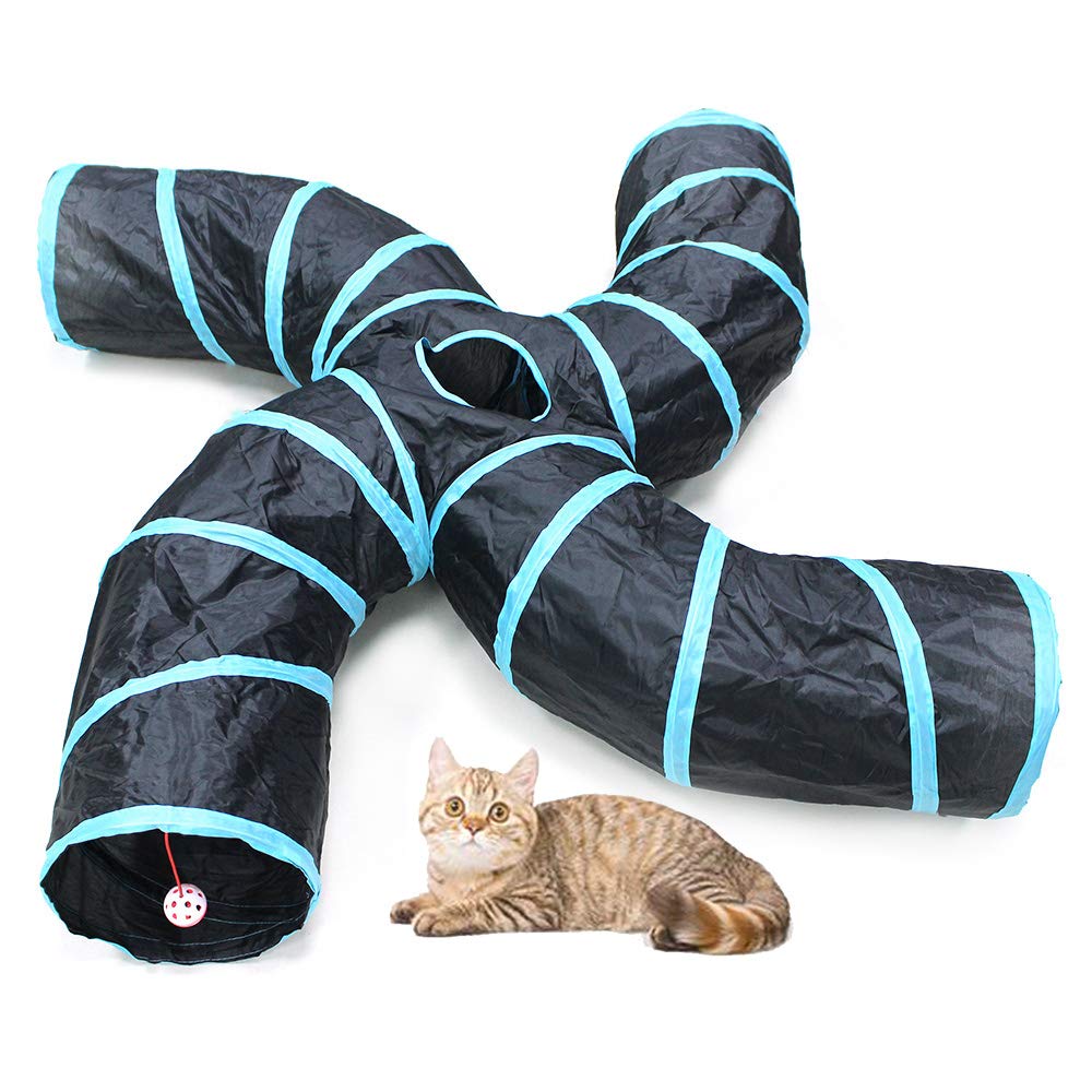Bemodst Túnel para gatos, 2 vías/3 vías/4 vías/5 vías, plegable, juguete para gatos, juguete interactivo para casa de laberinto para conejos pequeños, cachorros, hurones, conejillos de indias (4 vías)